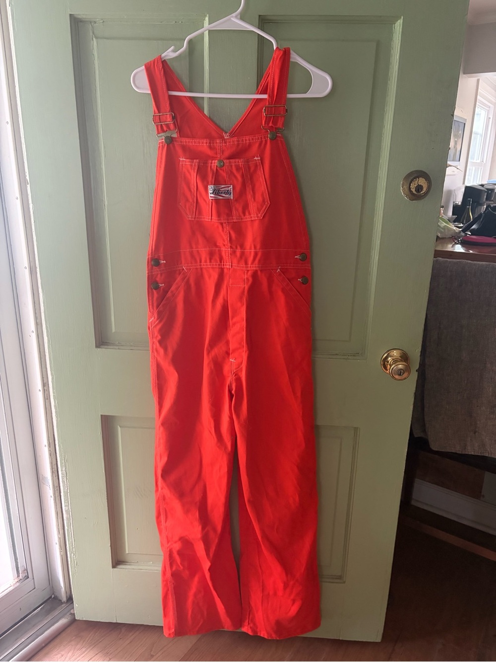 Liberty Bib Overalls Unisex Solid Orange Denim USA Made Adjustable Size 20